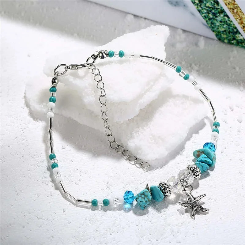 Fashion Starfish Beads Anklet Beach Chain Bracelet Ankle Jewelry for Women