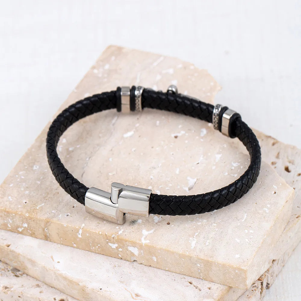 MKENDN Simple Style Men Retro Viking Knight's Sword Bracelet Charm Leather Rope Bracelet Male Norse Amulet Jewelry