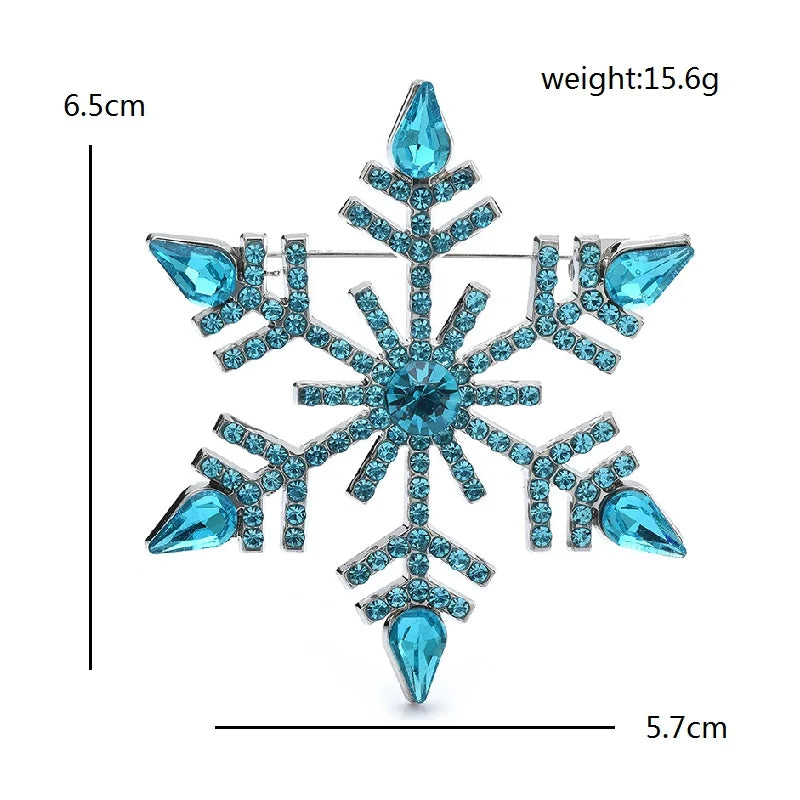 Wuli&baby Big Blue Snowflake Brooches For Women Men Rhinestone Christmas New Year Brooch Pins Gifts