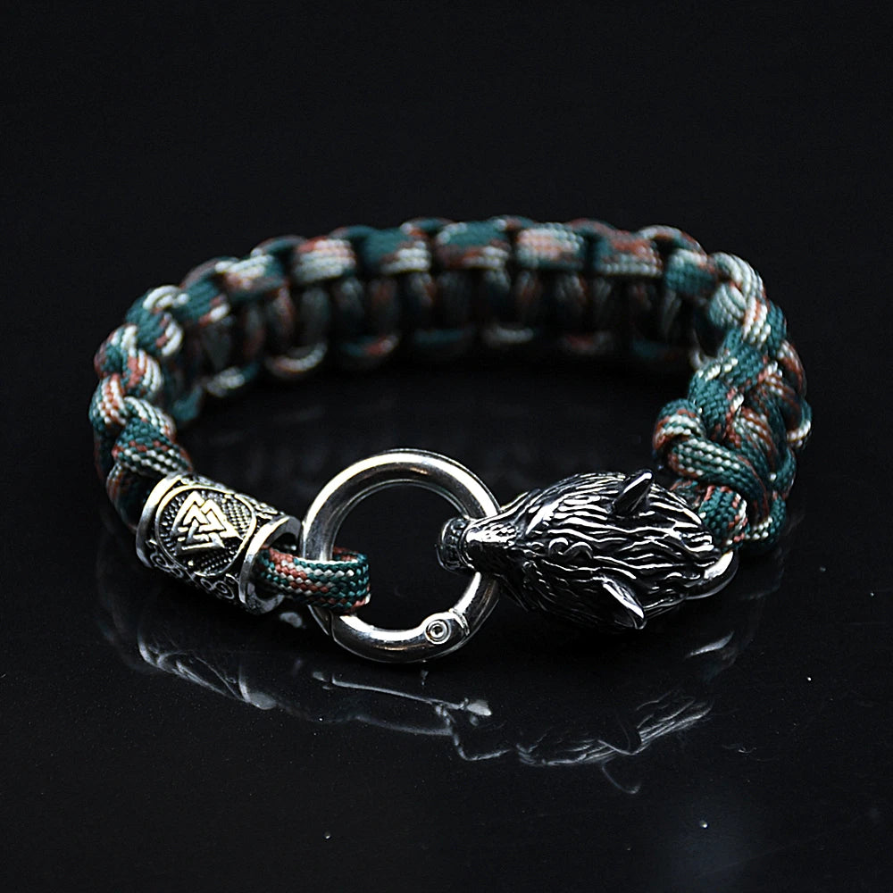 Bracelets en acier inoxydable Celtes Loup Hommes Nordique Vikings Runes Paracord Corde Bracelets homme Bijoux