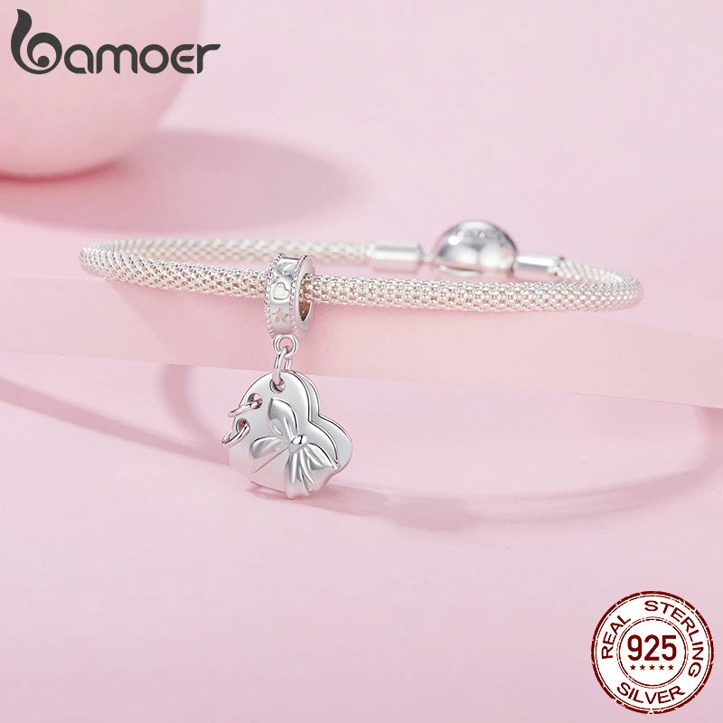 Pendentif en forme de cœur en argent sterling 925 BAMOER pour carnet de notes, adapté au bracelet original, breloque Bamoer DIY pour la fabrication de bijoux, cadeau de Noël