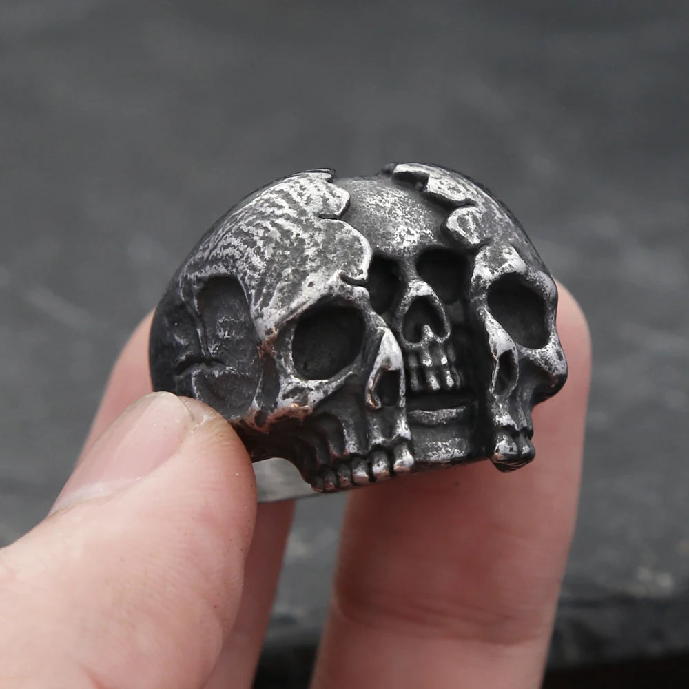 Gothic Vintage Stainless Steel Reborn Split Skull Rings For Men Cool Biker Calvarium Skull Ring Party Motorcycle Jewelry Gifts