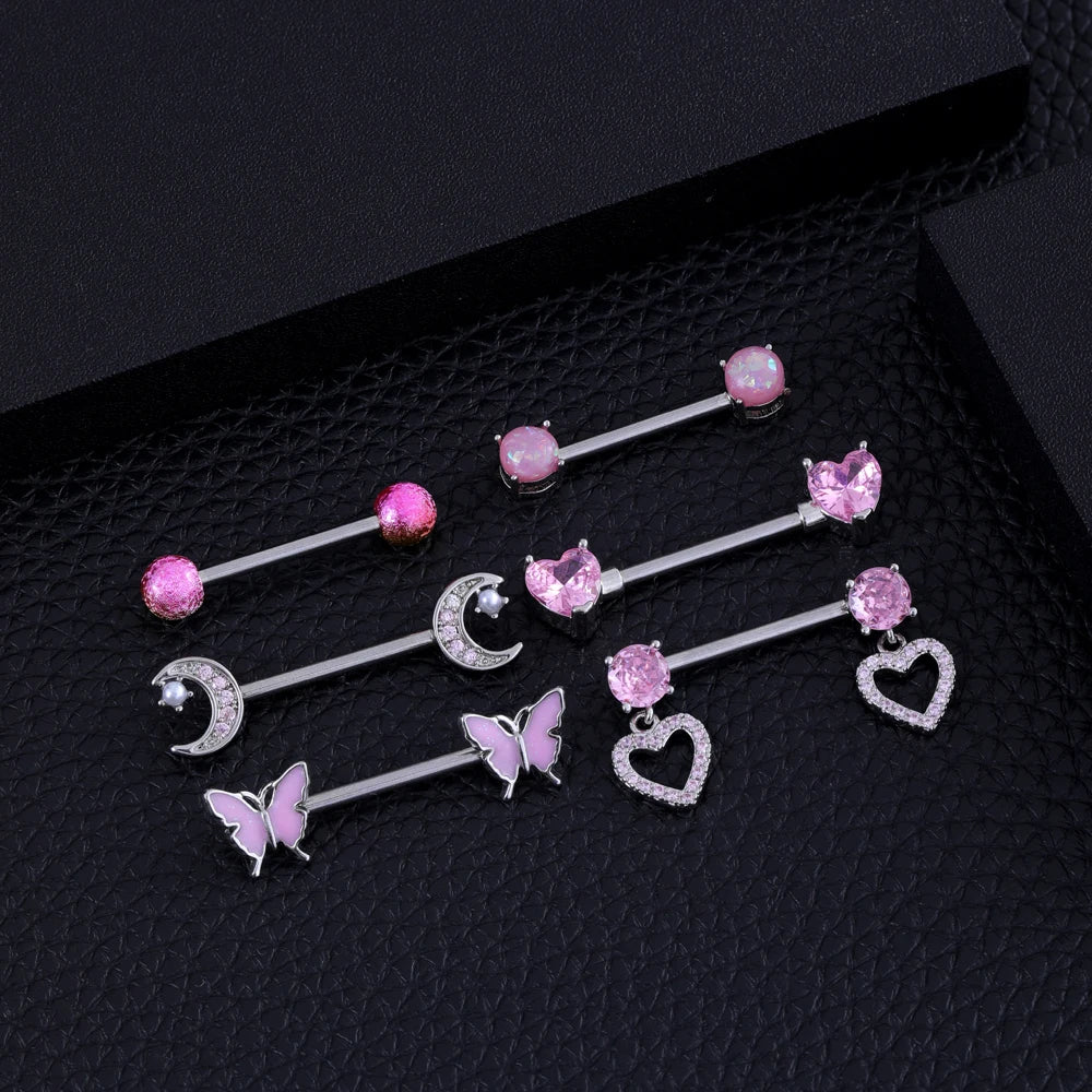 Mixed-Style Nipple Rings 14G Heart Butterfly Sword-Shaped Crystal CZs Nipple Piercing for Women Stainless Steel Shield Jewelry