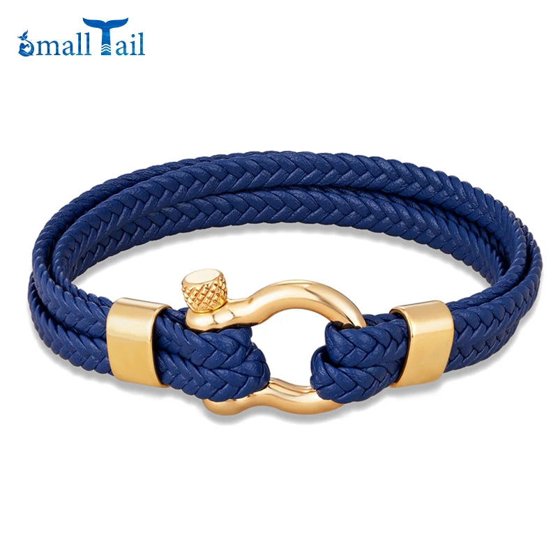 Men Multilayer Woven Leather Bracelet Fashion Stainless Steel Horseshoe Shackle Buckle with Screw Bracelet Jewelry for Women