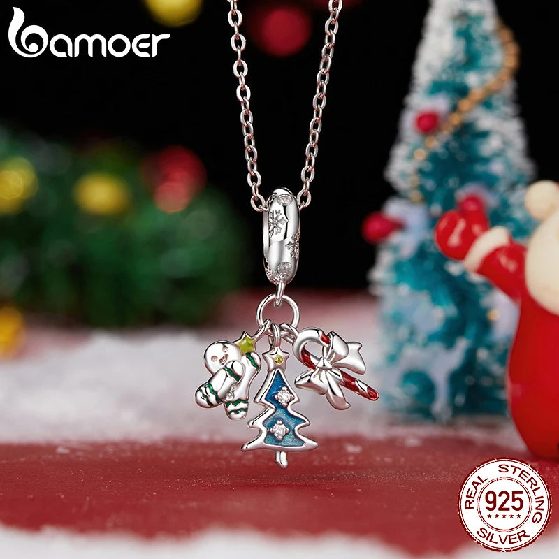 Pendentif de Noël BAMOER en argent sterling 925 pour bracelet original, breloque Bamoer DIY pour la fabrication de bijoux, cadeau de Noël SCC2914