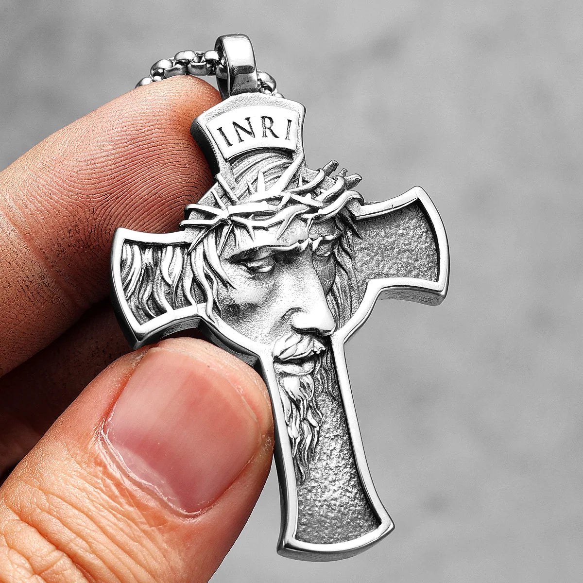 INRI Jesus Cross Religon Amulet Stainless Steel Men Women Necklaces Pendants Chain Punk Trendy Jewelry Creativity Gift Wholesale