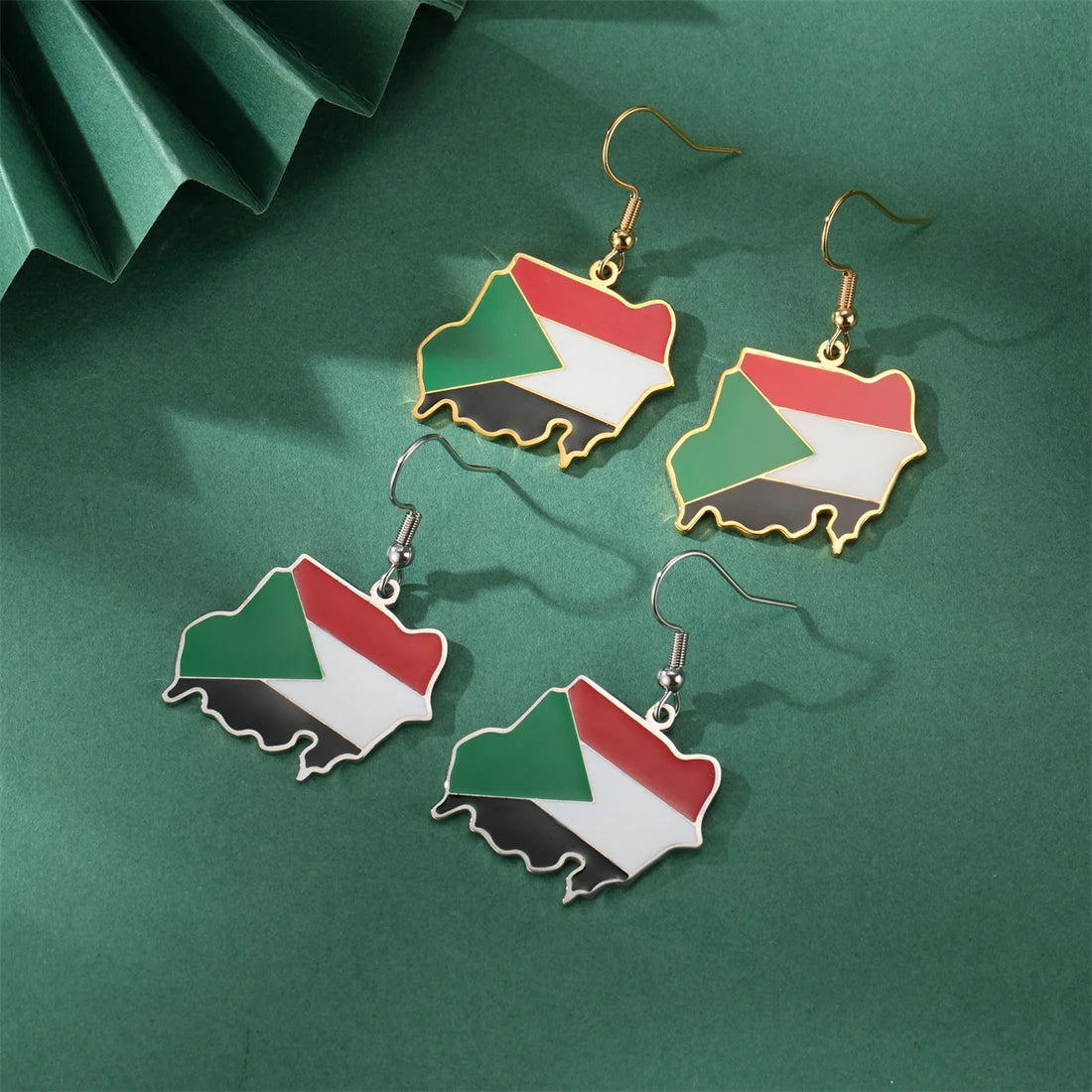 EUEAVAN Classic Sudan Map Flag Pendant Earrings Stainless Steel Silver Gold Color North Sultan Maps Earring Patriotic Jewelry