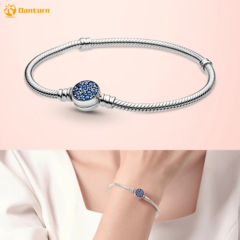 Danturn 925 Silver Heart Infinity Wishbone Heart Blue Disc Fan Clasp Heart T-Bar Multi Snake Chain Bracelets