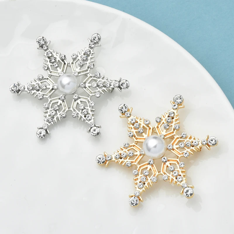 Wuli&baby Christmas Snowflake Brooches Pins 2-color Rhinestone New Year Winter Flower Brooch Fashion Jewelry Gifts