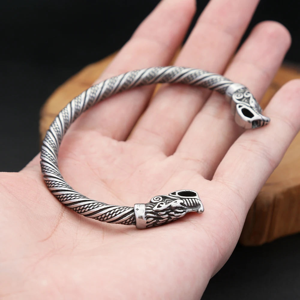 Nordic Viking Stainless Steel Dragon Head Bracelets Punk Vintage Fashion Opening Cuff Animal Bangles Amulet Jewelry Wholesale