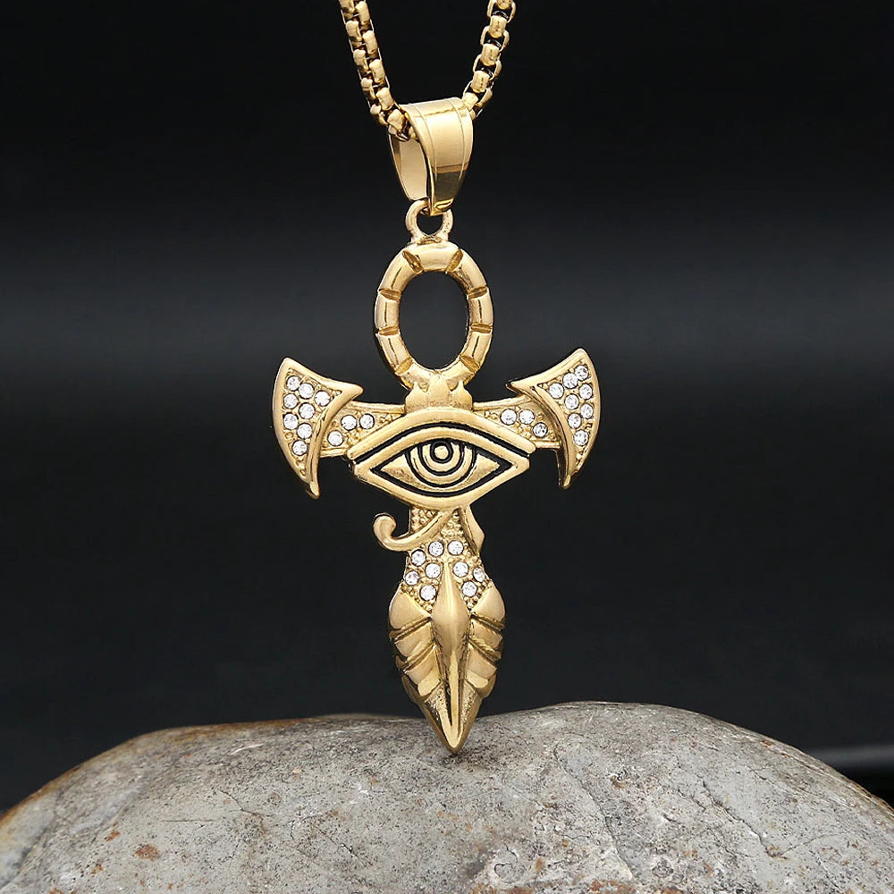 Punk Vintage Stainless Steel Horus Eye Cross Pendant Necklaces For Men Women Hip Hop Biker Fashion Amulet Jewelry Dropshipping