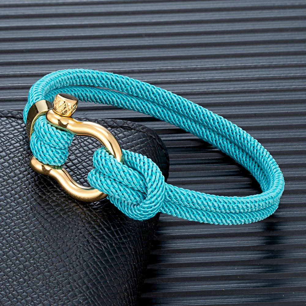 MKENDN Navy Style Braided Rope Bracelet Never Fade Stainless Steel Gold Color Horseshoe Clasp Bracelet for Men Women Couple Gift