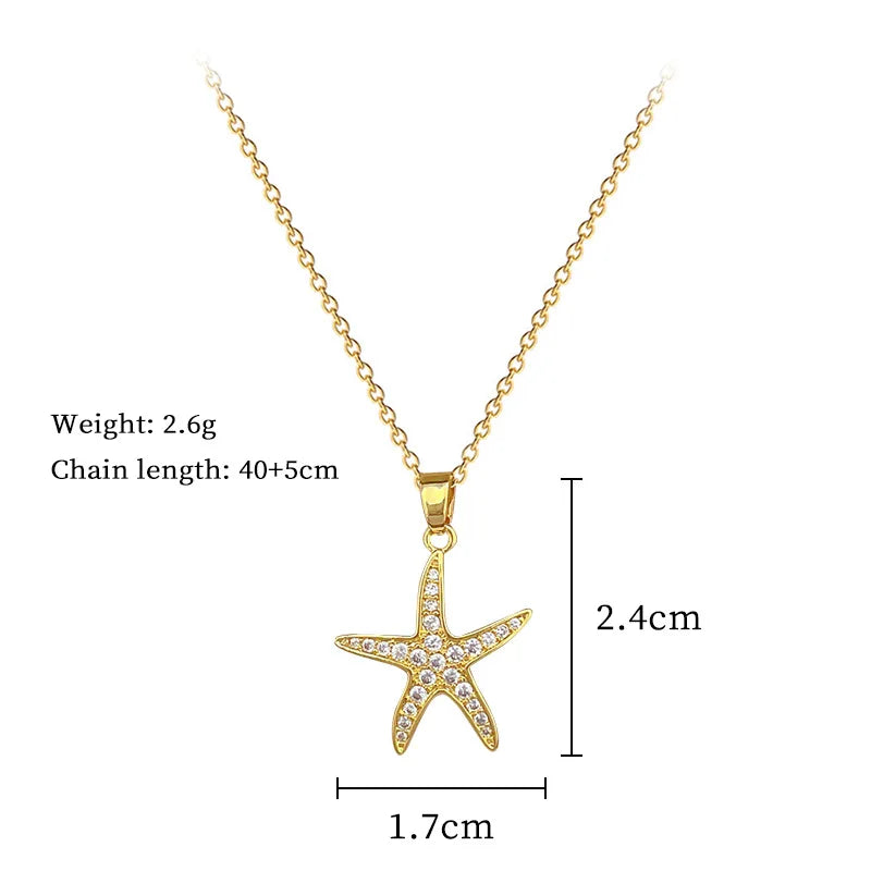 Fashion Simple Marine Life Starfish Zircon Pendant Necklaces for Women Stainless Steel Jewelry Accessories Gifts for Lover