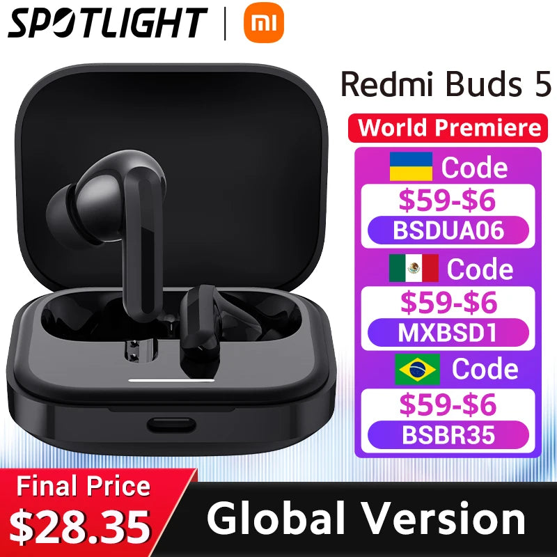 [World Premiere] Global Version Xiaomi Redmi Buds 5 46dB Active Noise Cancellation Up to 40 Hours Dual-device Connectivity