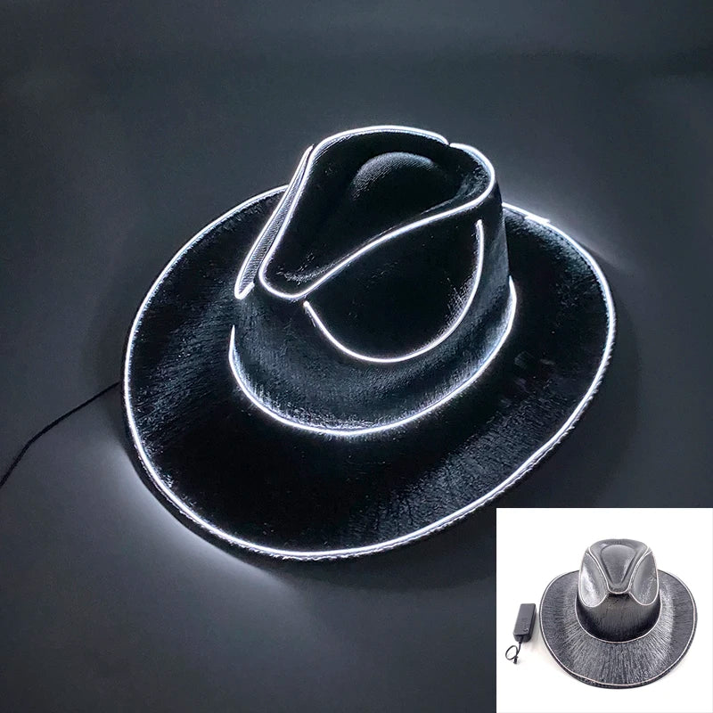 New Arrival Pearlescent Cowboy Hat Dance Costume Decorate Glowing Cowgirl Cap Glowing For Neon NightClub