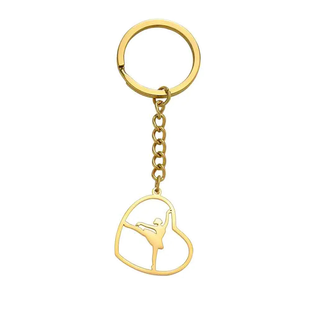 Porte-clés de gymnastique Dreamtimes en acier inoxydable, pendentif de sport, mode femme, bijoux en acier inoxydable, cadeau d'anniversaire pour gymnastes