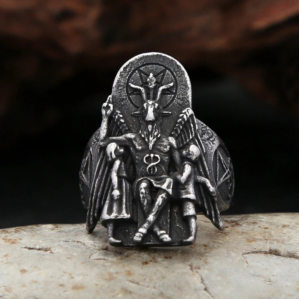 New Gothic Stainless Steel Lucifer Satanic Signet Ring For Men With Anubis Rings Punk Fashion Vintage Pagan Jewelry Dropshipping