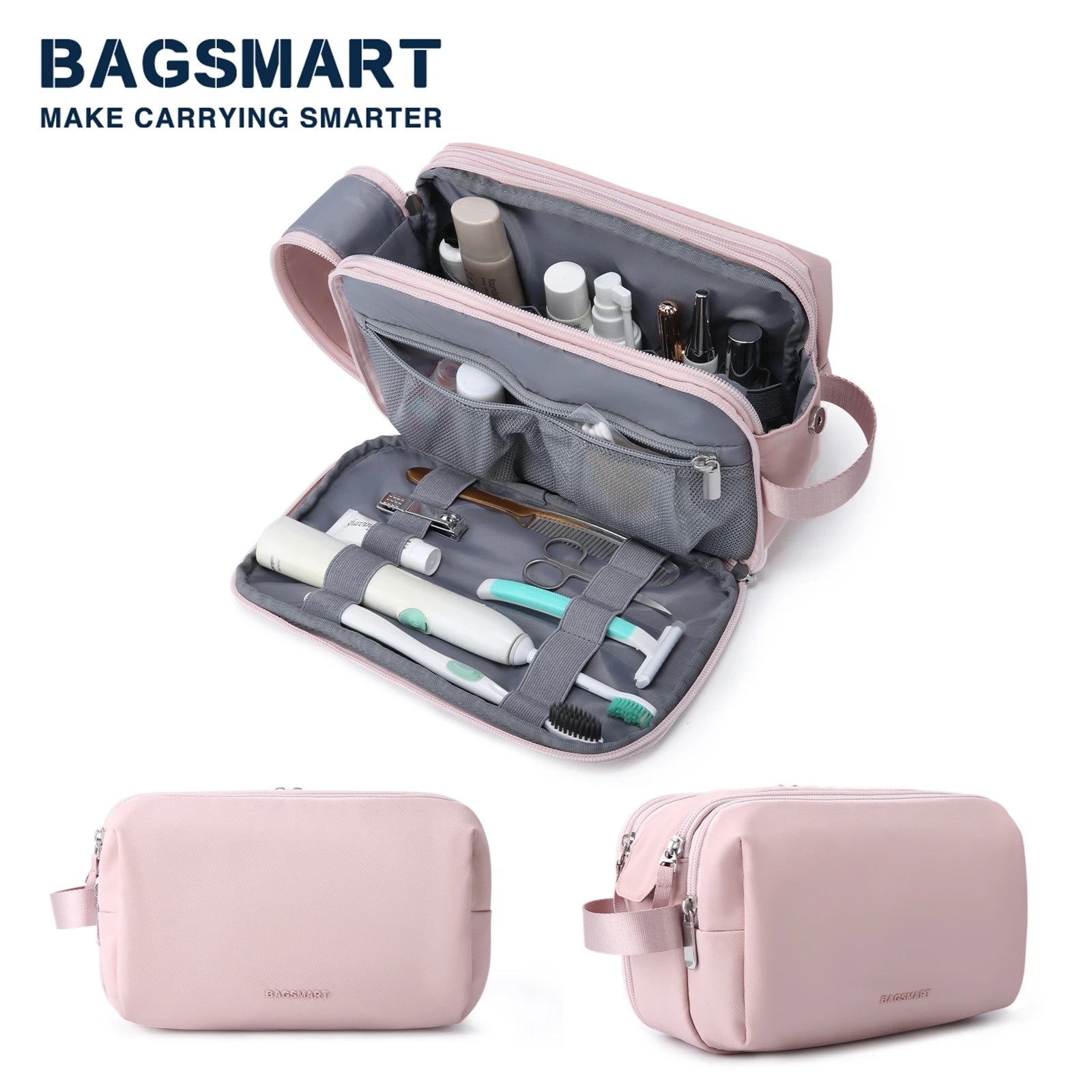 Women's Cosmetic Bag BAGSMART Waterproof Dopp Kit for Travel Lightweight Toiletries Bag for Men Makeup Bag Travel Necessaries