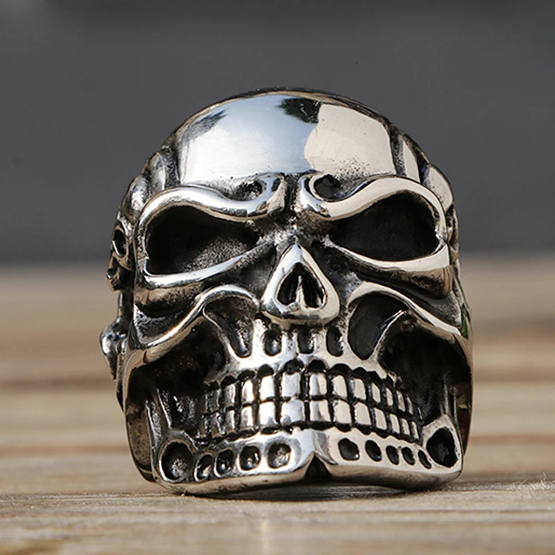 Size 7-14 Polishing Kapala Skull Ring Men Boys Stainless Steel Motor Biker Ring Domineering Male Gothic Skull Rings Wholesale