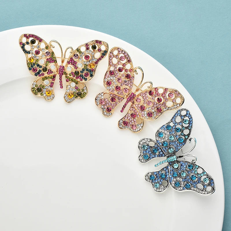 Wuli&baby Beautiful Butterfly Brooches For Women 3-color Shining Rhinestone Insects Party Office Brooch Pins Gifts