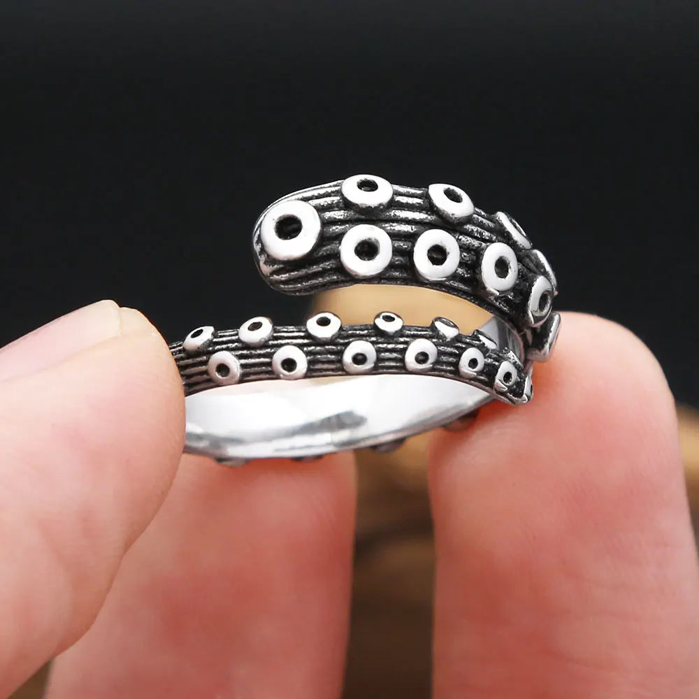 Gothic Vintage Cool Octopus Rings For Men Women Stainless Steel Fashion Punk Opening Animal Ring Personality Biker Jewelry Gifts