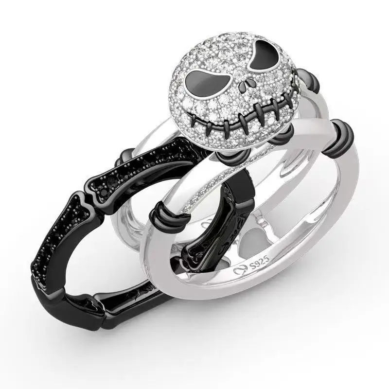 Anillos de circonita en blanco y negro estilo Halloween para hombres y mujeres