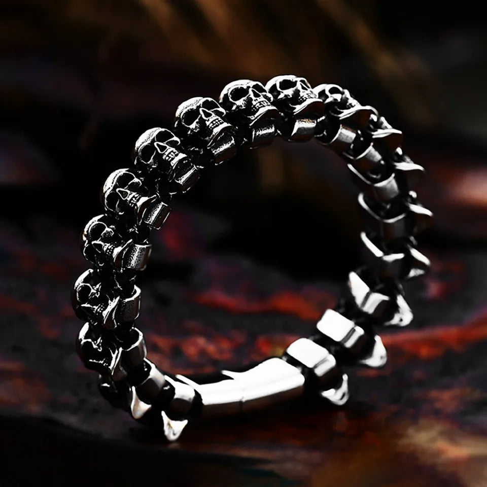 Gothic Vintage Black Skull Bracelet For Men Women 316L Stainless Steel Punk Hip Hop Skeleton Bracelets Fashion Jewelry Wholesale