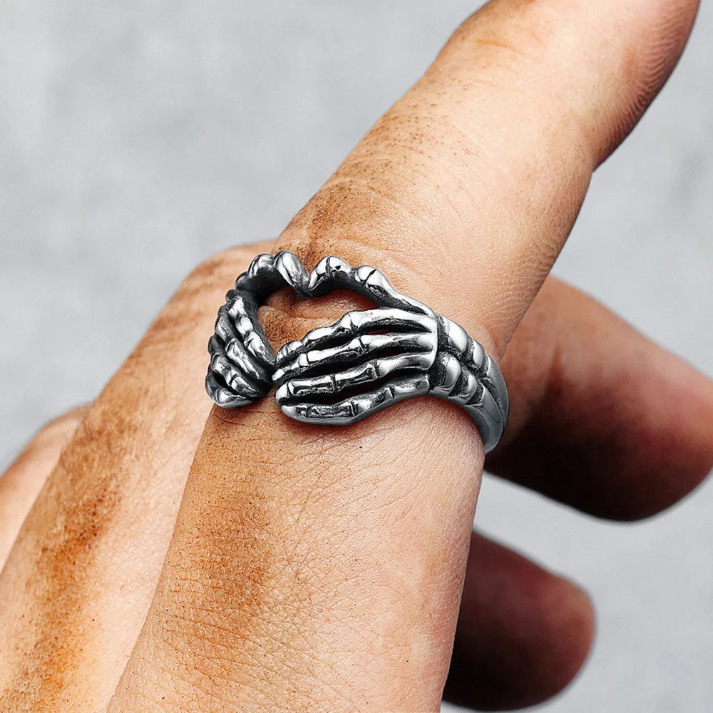 Finger Heart Rings 316L Stainless Steel Gothic Skeleton Men Women Ring Rock Punk Party for Biker Rider Couples Jewelry Best Gift