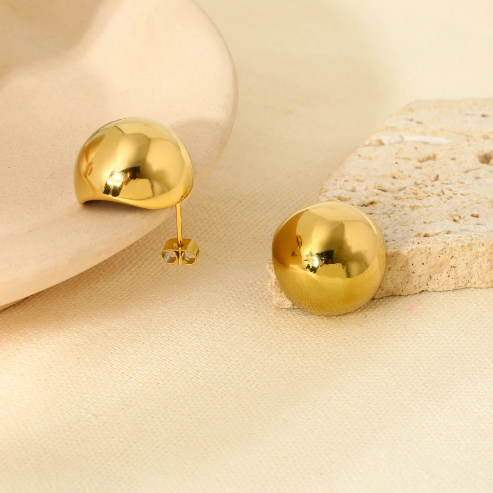 New Arrival Stainless Steel Semicircle Shaped Post 16k Gold Plated Waterproof Smooth Dome Studs Earrings for Women Gift