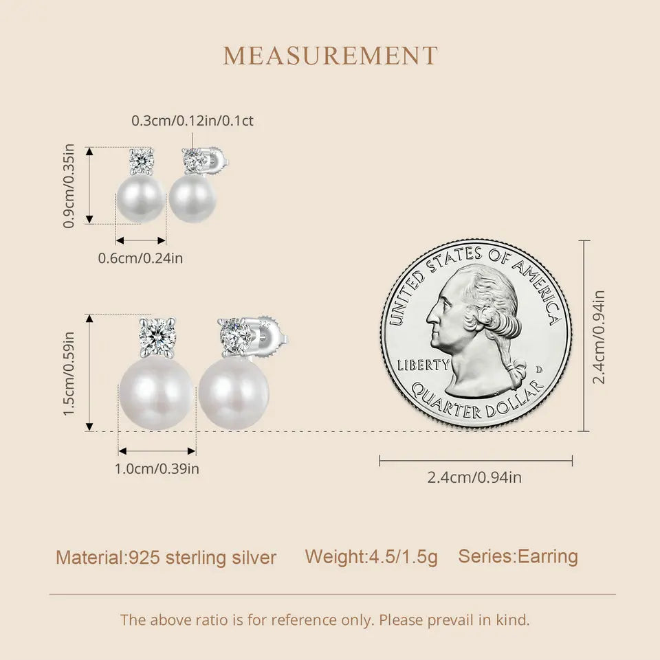 BISAER Moissanite 925 Sterling Silver Pearl Stud Earrings Elegant Women 0.5CT VVS1 Clarity Lab Created Diamond Wedding Jewelry