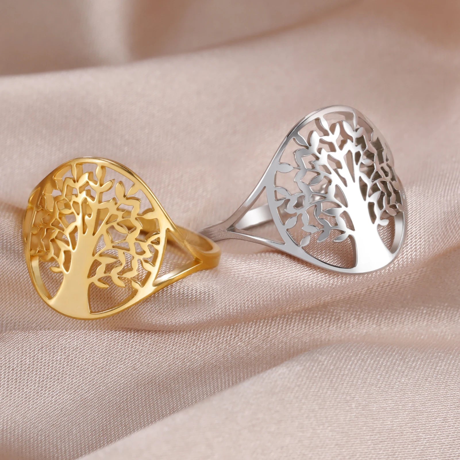 Dreamtimes Punk Tree of Life Rings for Men Lucky Plant Rock Male Women Simple Trend Stainless Steel Jewelry Gifts