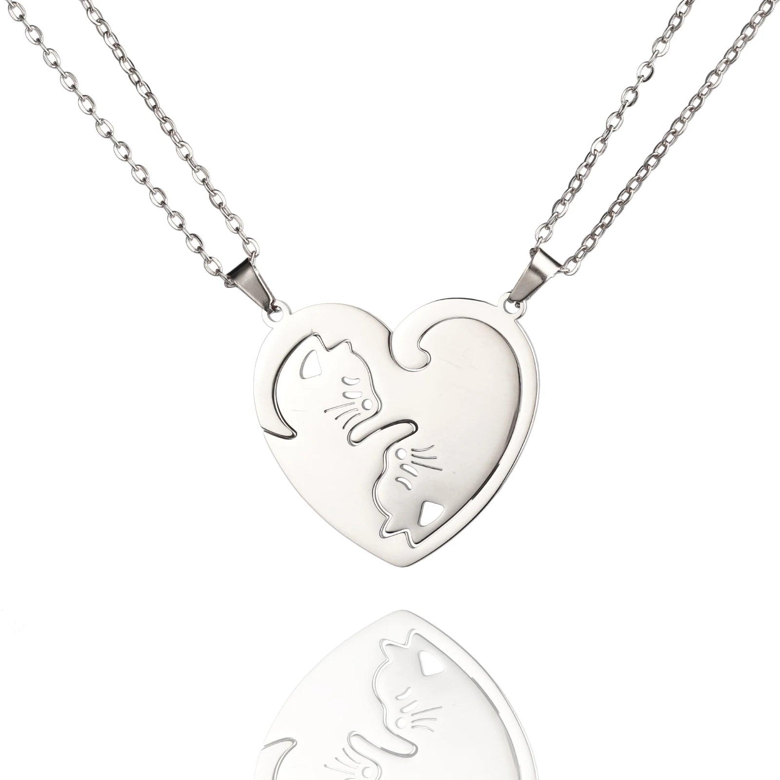 Dreamtimes Couple Jewelry Round Broken Heart Hugging Cat Necklace Women Yinyang Stainless Steel Pendant Splicing Lovers Gifts