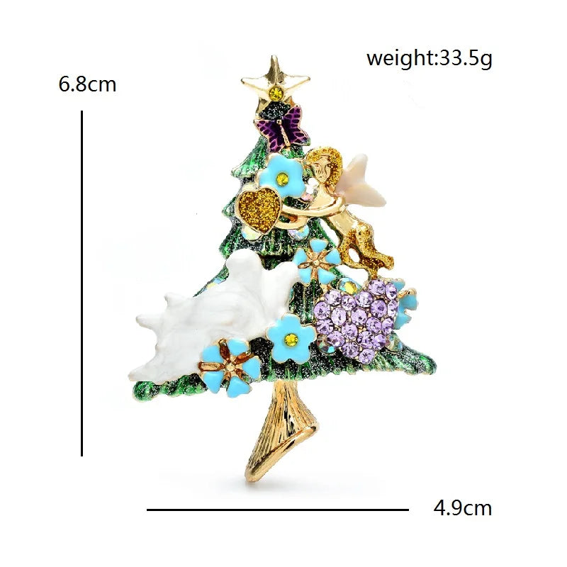 Wuli&baby Vintage Cartoon Christmas Tree Brooches For Women Unisex Luxury Elf Taking Gifts Trees New Year Brooch Pins Gifts