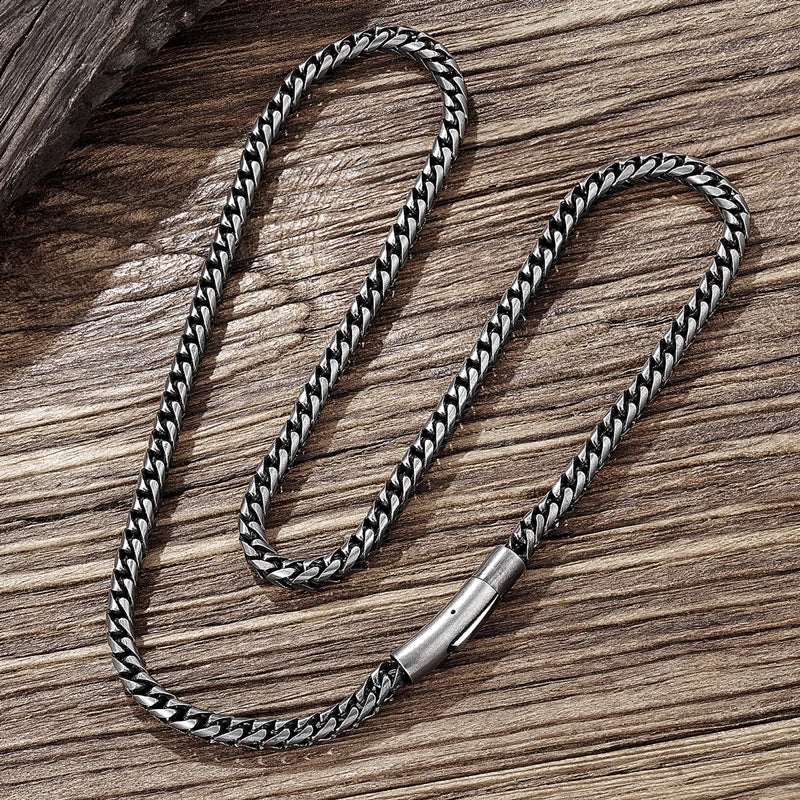 MKENDN Vintage Oxidized Cool Curb Cuban Chain Necklace for Men Stainless Steel Punk Rock Antique Cubic Foxtail Chain Male Gifts