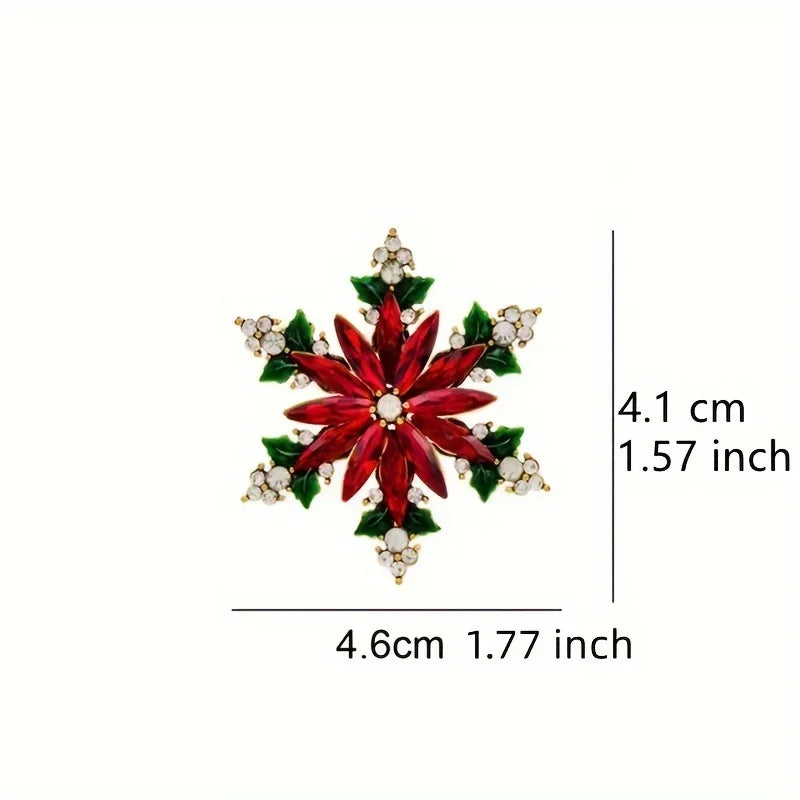 Red Snowflake Brooches for Women Rhinestone Beauty Christmas New Year Flower Brooch Pin Gifts