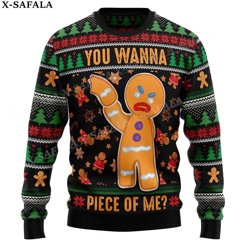 Gingerbread Man Funny Food Christmas Knit Sweaters Funny Halloween Christmas Gift Jumpers Tops Couple Party Unisex Casual-3