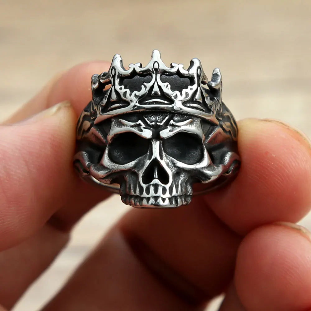 Vintage Gothic Crown Calvarium Skull Punk Ring Men 316L Stainless Steel Halloween Fashion Jewelry Gift For Boyfriend Size 7-13