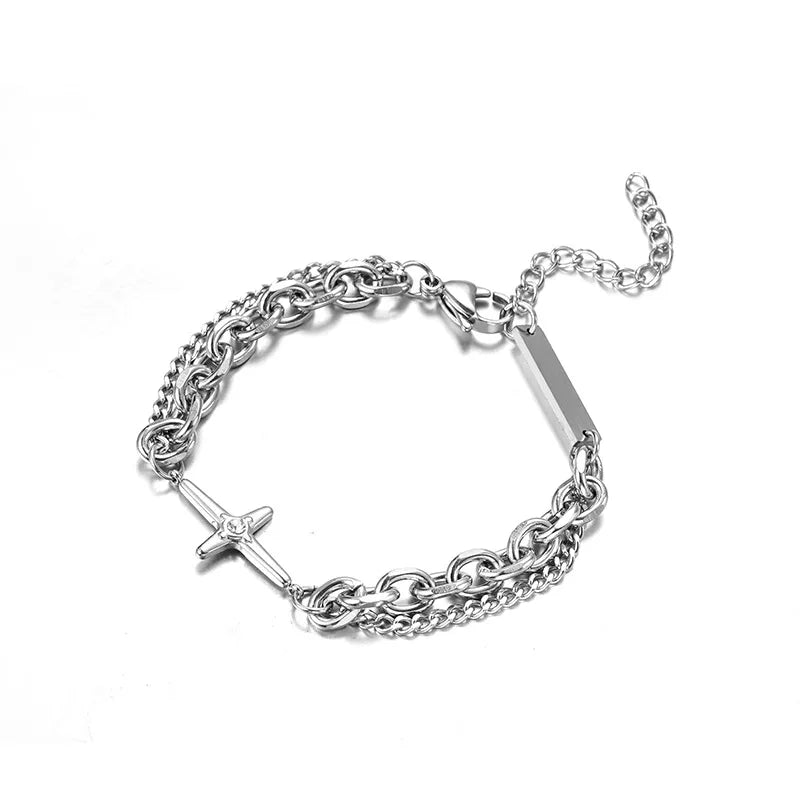 Pulsera de estrella vintage Y2K, pulseras de cadena multicapa punk para mujer, joyería de hip hop, brazaletes estéticos de moda para hombre, nuevo