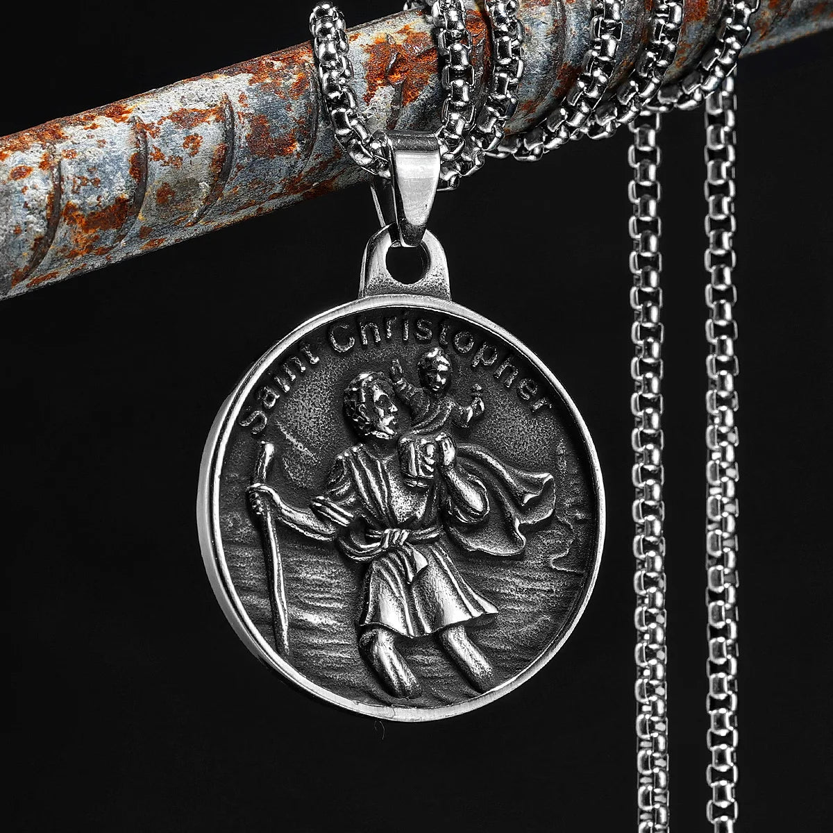 St Christopher Halskette Anhänger 316L Edelstahl Amulett Männer Kette Rock Party Retro für Biker Männlichen Schmuck Geschenk Dropshipping