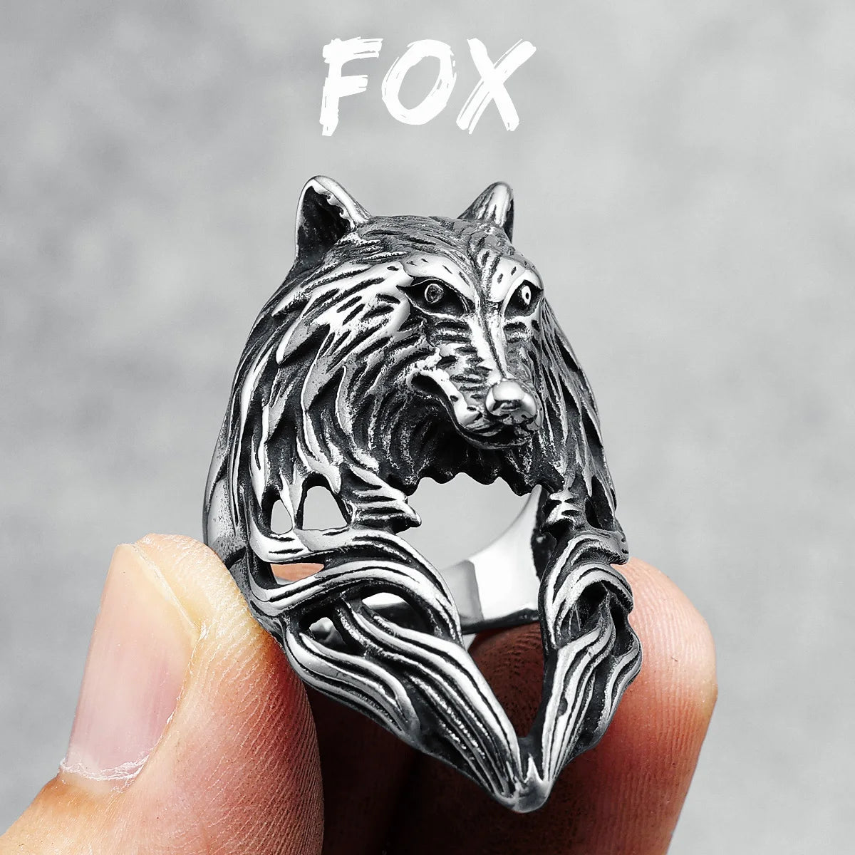 Fox Rings 316L Stainless Steel Men Elegant Forest Canine Rock Rap Hiphop for Biker Male Boyfriend Jewelry Best Gift Wholesale