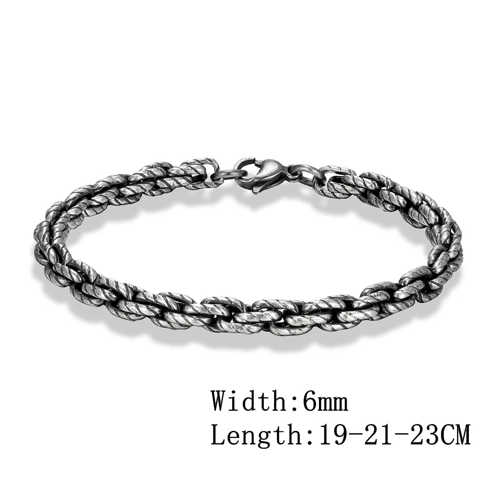 MKENDN Fashion Men Stainless Steel Creative Retro Oxidized Black Biker Chain Bracelets Punk Rock Motorcycle Male Jewelry