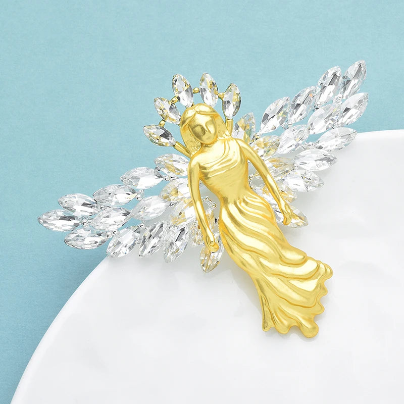 Wuli&baby Shining Wings Angel Brooches For Women With Rhinestone-wing Beautiful Lady Party Office Brooch Pins Gifts