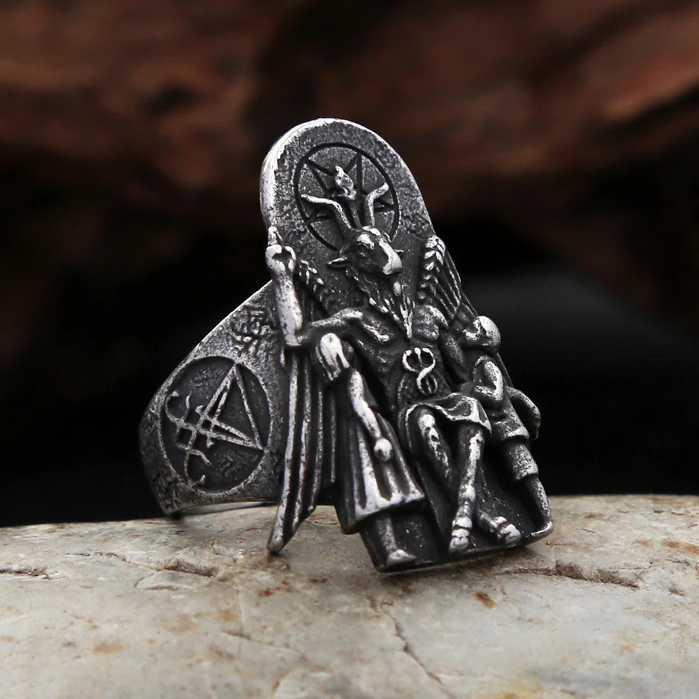 New Gothic Stainless Steel Lucifer Satanic Signet Ring For Men With Anubis Rings Punk Fashion Vintage Pagan Jewelry Dropshipping