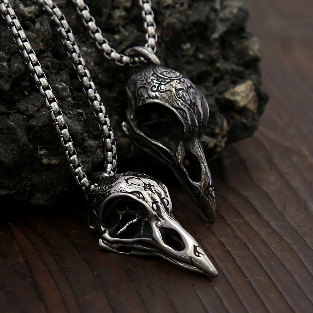 Pendentif crâne de corbeau nordique rétro Odin pour hommes et femmes, collier gothique en acier inoxydable 316L avec crâne de corbeau, bijoux tendance, livraison directe