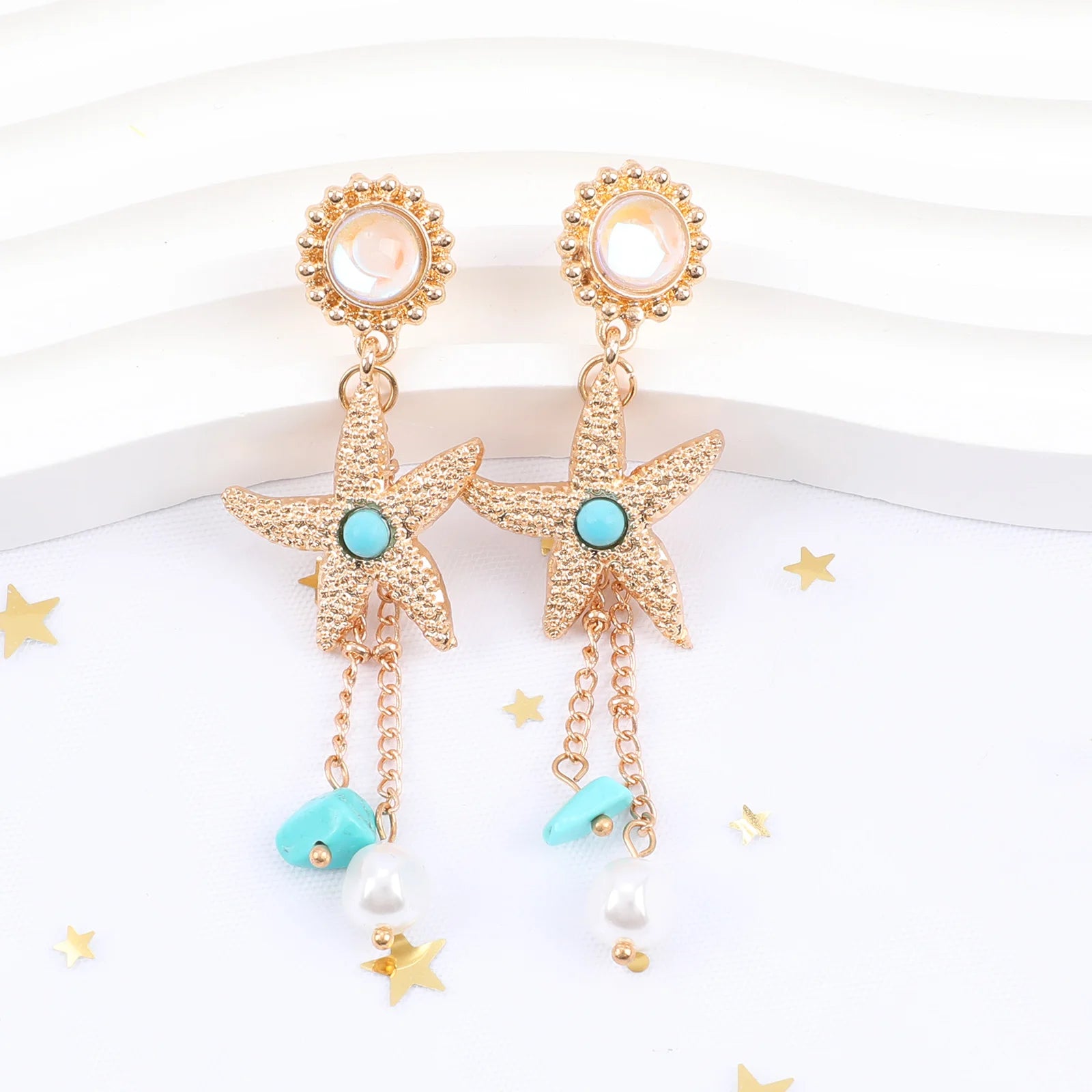 Makersland Starfish Boho Earrings for Women Fashion Jewelry Wholesale Luxury Imitation Pearl Stainless Earrings Women Jewellery