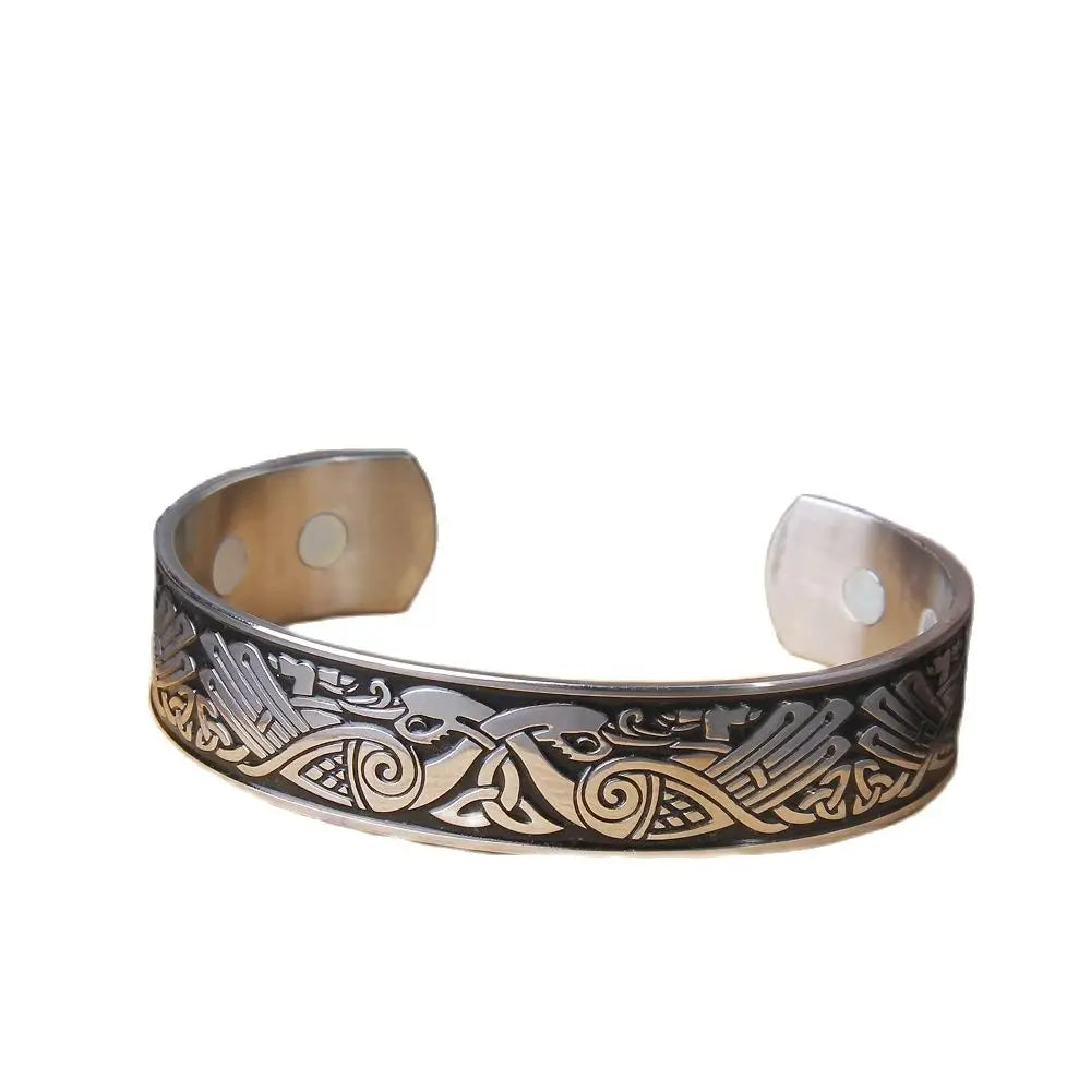 Bracelet en acier inoxydable pour homme, fait à la main, motif corbeau nordique, viking, ne se décolore jamais, avec boîte en bois en cadeau