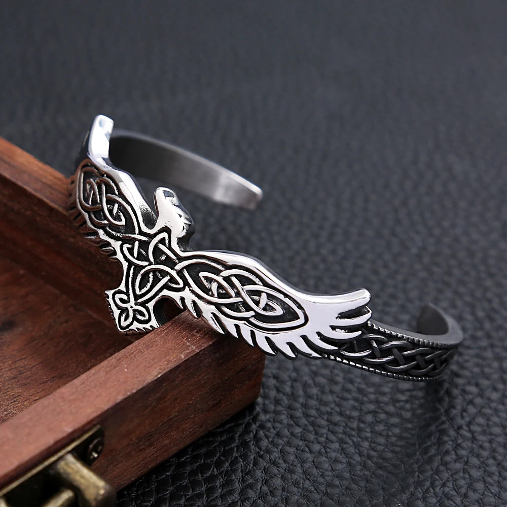 Vintage Viking Stainless Steel Raven Eagle Bracelet For Men Women Fashion Celtic knot Bracelet Opening Adjustable Jewelry Gifts