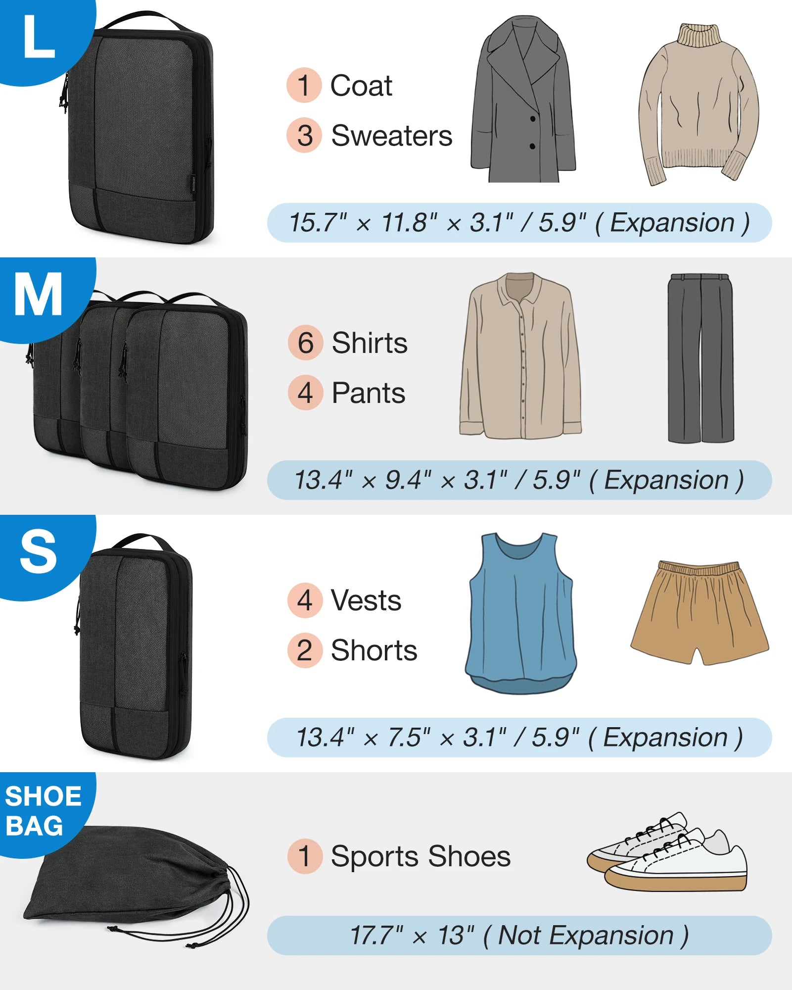 BAGSMART Compression Packing Cubes Men Travel Expandable Luggage Organizer  Carry on Luggage Packing Organizers for Women