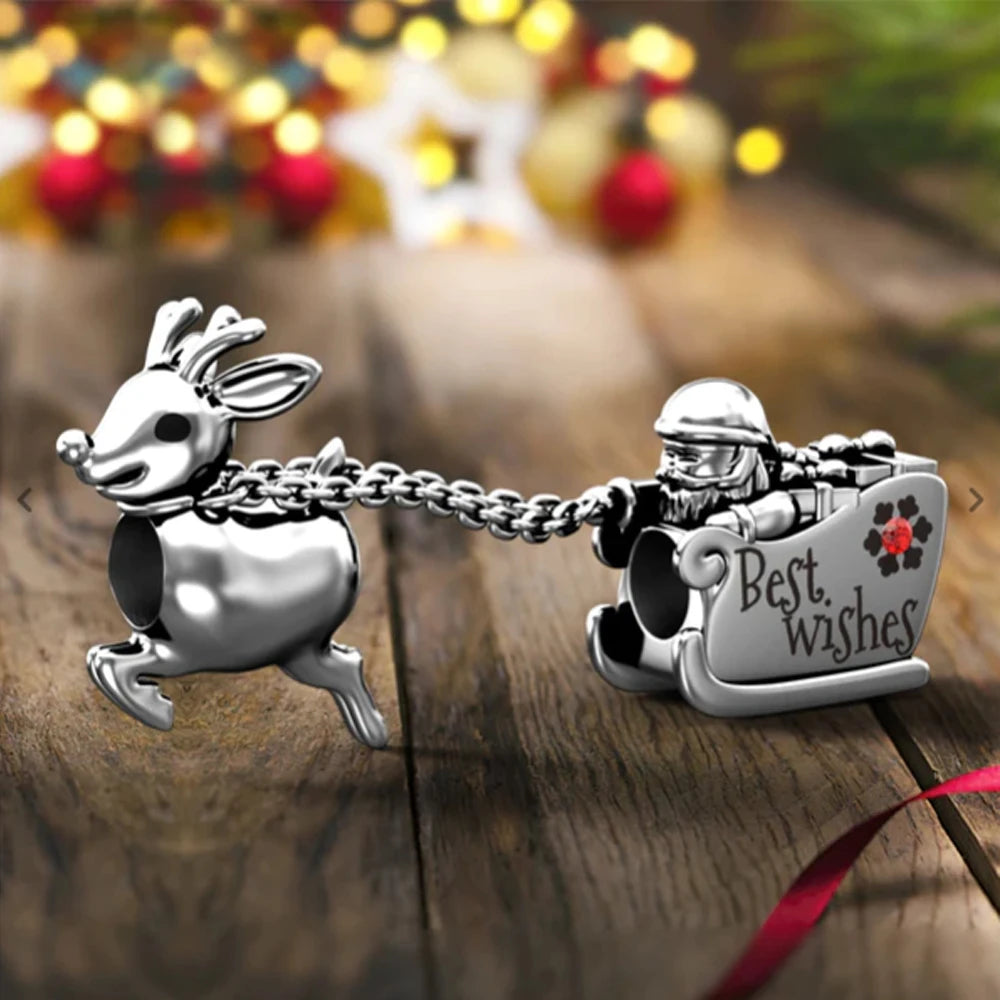 2022 Noël Nouvelle 925 Sterling Silver Charm Santa Elk Cloches Bonhomme de Neige Pandora Perle fit Bracelet Original Pour Femmes Bijoux DIY