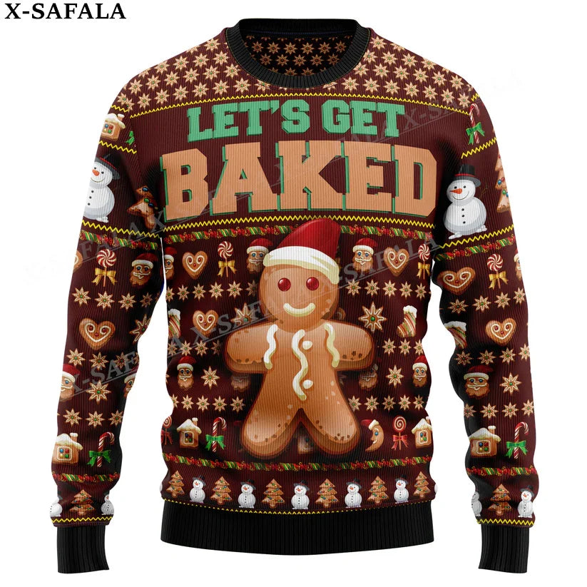 Gingerbread Man Funny Food Christmas Knit Sweaters Funny Halloween Christmas Gift Jumpers Tops Couple Party Unisex Casual-3